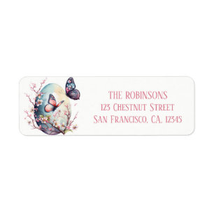 Easter Watercolor Butterfly Eggs and Flowers -   Label