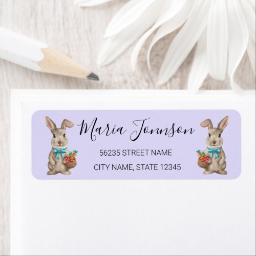 easter watercolor cute cartoon bunny purple label