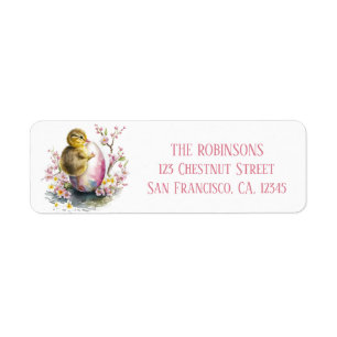 Easter Watercolor Duckling Eggs and Flowers -   Label