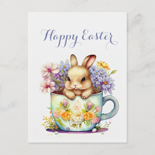 Easter-watercolor-floral-easter-greeting-elegant Holiday Postcard (Front)
