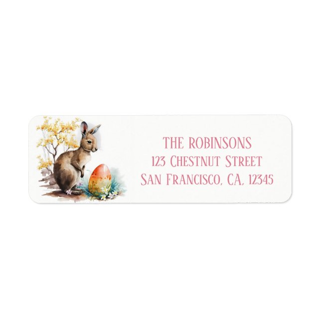 Easter Watercolor Kangaroo Eggs and Flowers -   Label (Front)