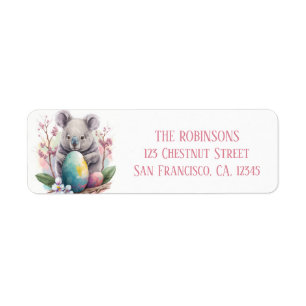 Easter Watercolor Koala - Eggs and Flowers - Label