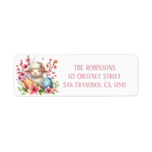 Easter - Watercolor Lamb - Eggs and Flowers -   Label