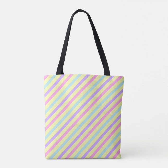 Easter Watercolor Pink Blue Stripes Tote Bag (Back)