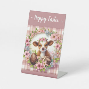 Easter Watercolor Plaid Calf Pedestal Sign