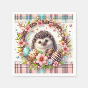 Easter Watercolor Plaid Floral Baby Hedgehog Napkins