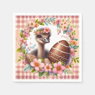 Easter Watercolor Plaid Floral Baby Ostrich Napkins