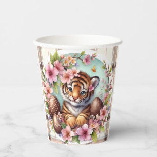 Easter Watercolor Plaid Floral Baby Tiger Paper Cups