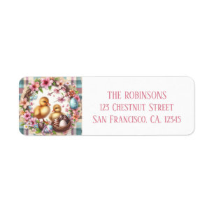 Easter Watercolor Plaid Two Ducklings Label