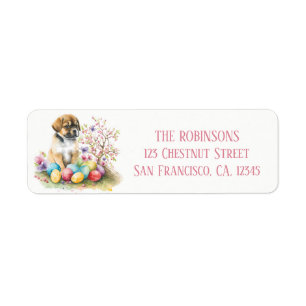 Easter Watercolor Puppy Eggs and Flowers - Label