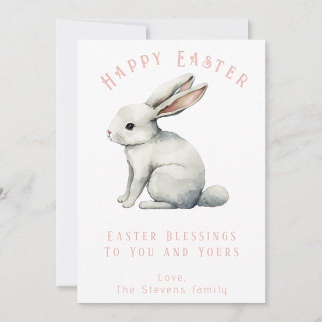 Easter Watercolor Rabbit Easter Card Customizable (Front)