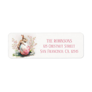 Easter Watercolor Rabbit Eggs and Flowers -   Label