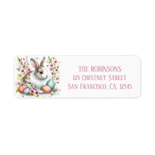 Easter Watercolor Rabbit Eggs and Flowers -   Label