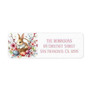 Easter Watercolor Rabbit Eggs and Flowers - Label