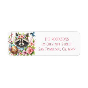 Easter Watercolor Raccoon Eggs and Flowers -   Label