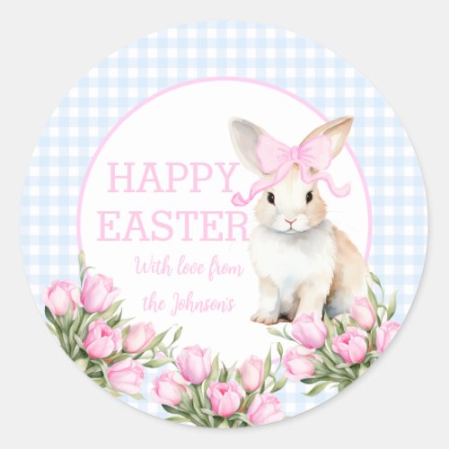 Easter watercolor tulip bunny Easter  Classic Round Sticker
