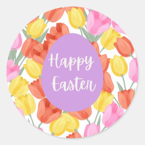 Easter Watercolor Tulips  Lavender Egg Classic Round Sticker