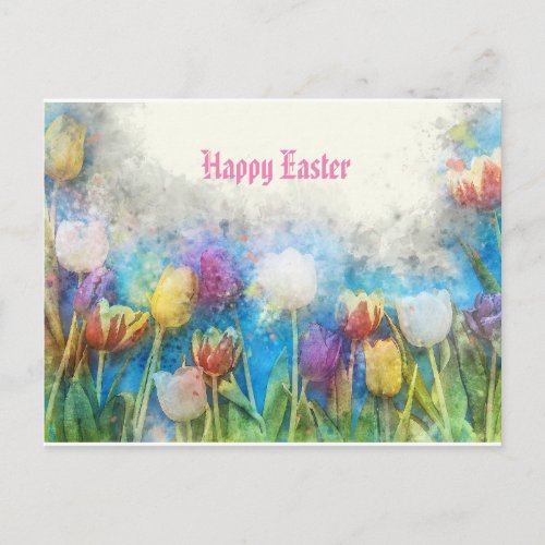 Easter Watercolor Tulips Postcard