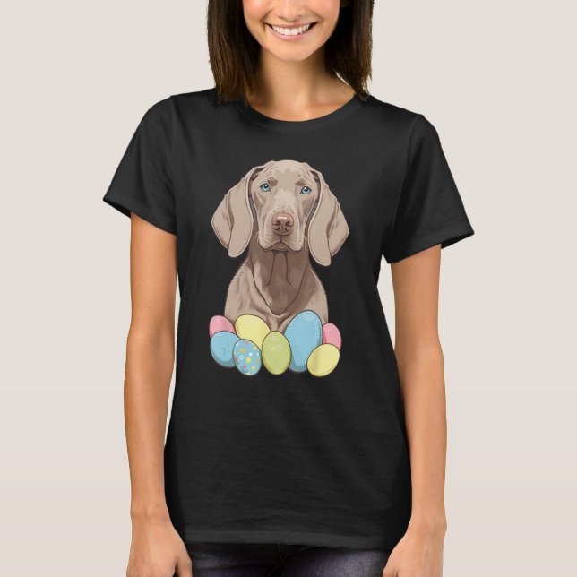 Easter Weimaraner Bunny Eggs Dog on Easter Weimara T-Shirt (Front)