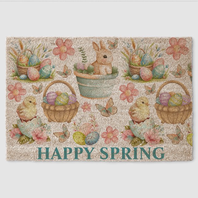 Easter Welcome Mat, Personalized Spring  Fiber Doormat (Front)