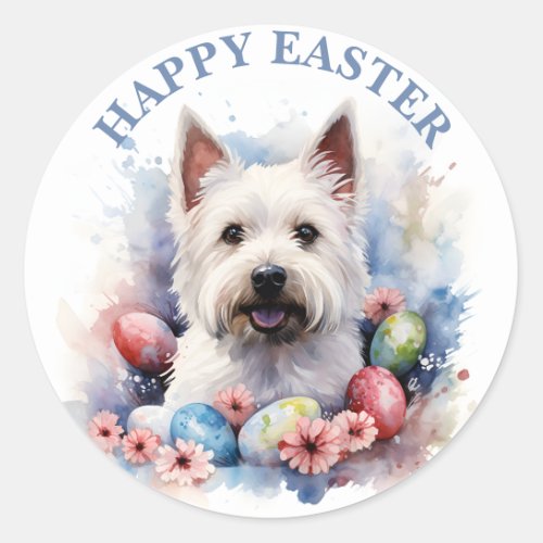 Easter Westie Chocolate  Eggs and Flowers _   Classic Round Sticker