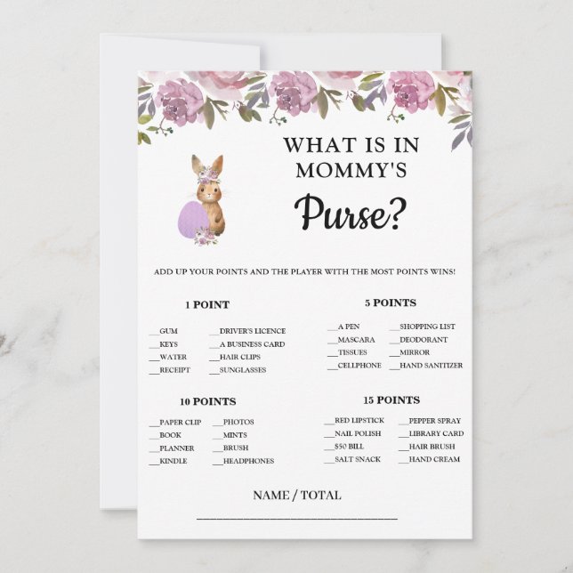 Easter What is in Mommy's Purse Baby Game Card  (Front)