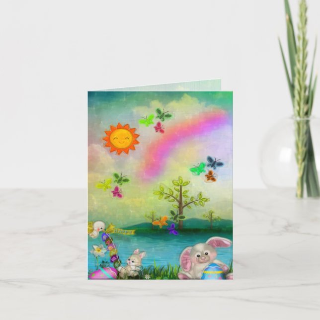 Easter Whimsey CUSTOM Greeting Folk Art Holiday Card (Front)