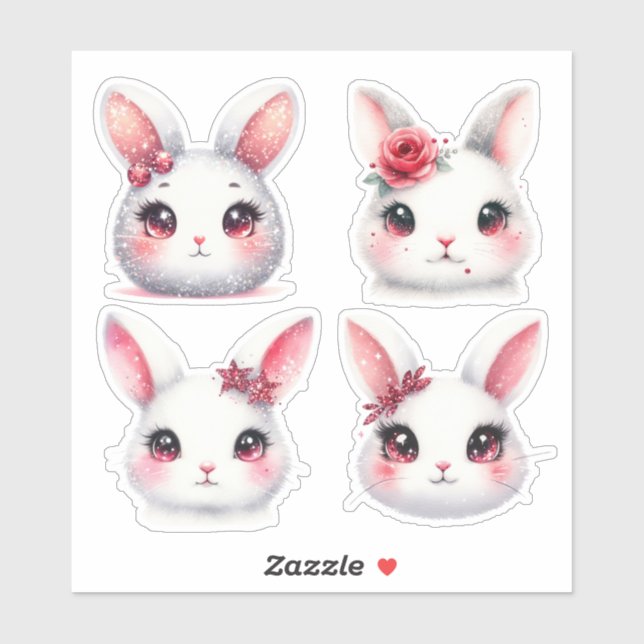 Easter White and Red Bunnies Sticker (Sheet)
