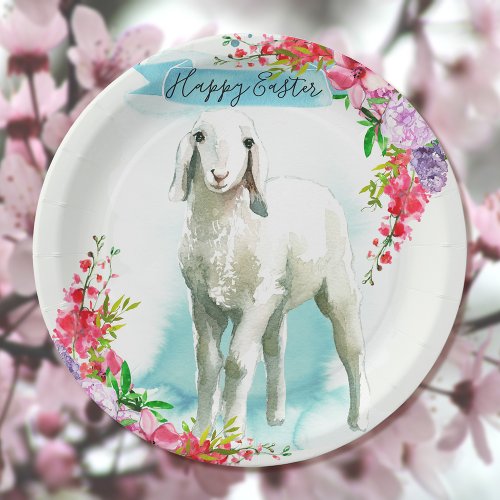 Easter White Lamb  Spring Flowers Paper Plates