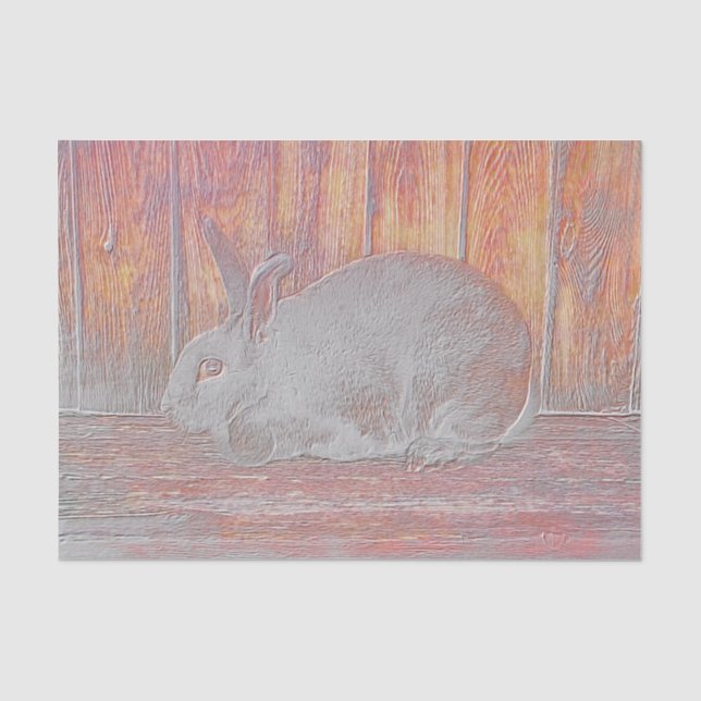 Easter White Orange Bunny Rabbit Wood Art Tissue Paper (Front)