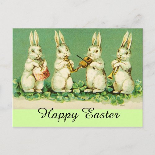 EASTER WHITE RABBIT ORCHESTRA Music Making Rabbits Holiday Postcard