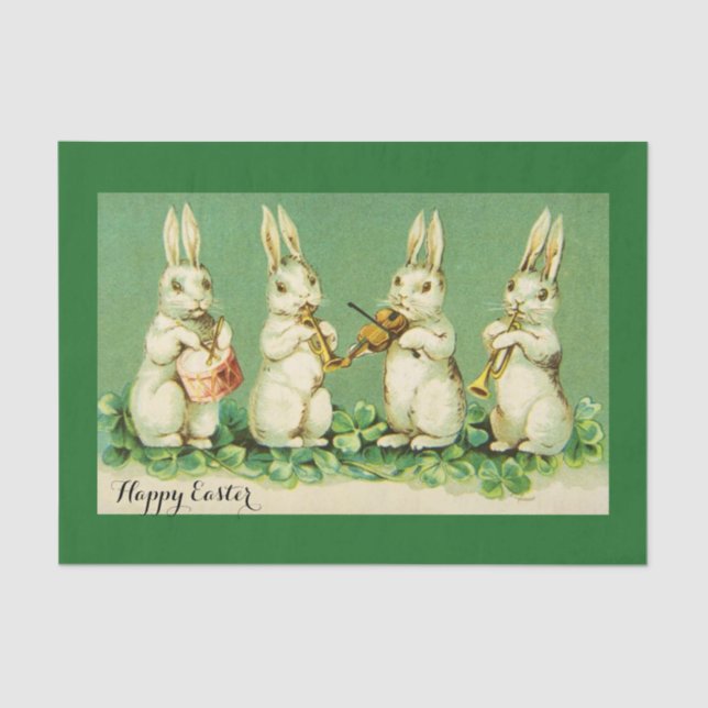 EASTER WHITE RABBIT ORCHESTRA Music Making Rabbits Tissue Paper (Front)