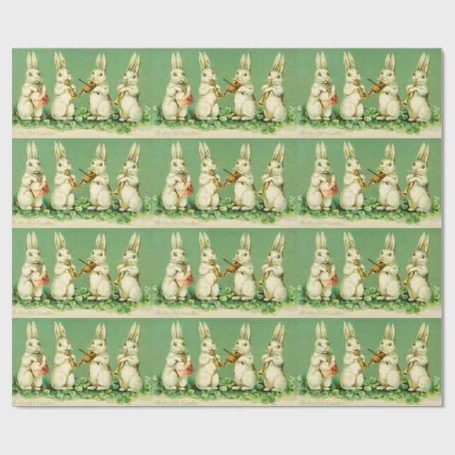 EASTER WHITE RABBIT ORCHESTRA Music Making Rabbits Wrapping Paper (Flat)