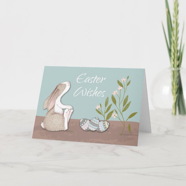 Easter Wishes Adorable Bunny and Eggs Card (Front)