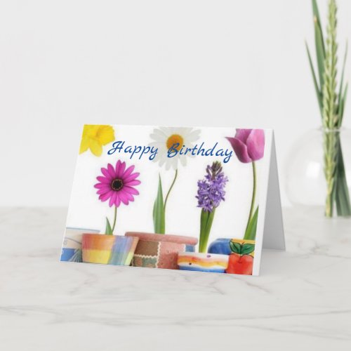 EASTER WISHES AND HAPPY SPRING WITH FLOWERS HOLIDAY CARD