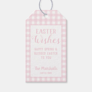 Easter Wishes Baby Pink Gingham Personalized Gift Tags