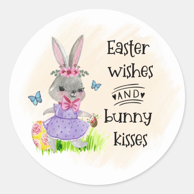Easter wishes bunny kisses Holiday Classic Round Sticker (Front)