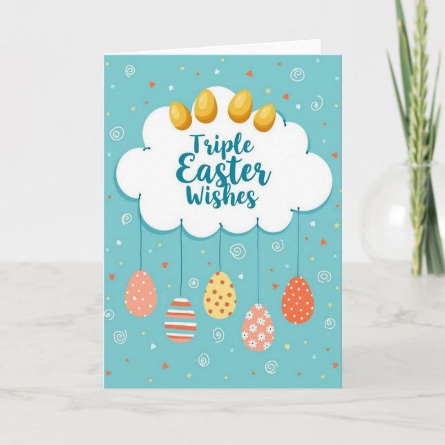 Easter Wishes Cloud Eggs Card (Front)
