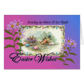 Easter Wishes for Sister and Family, Chicks Asters (Front Horizontal)