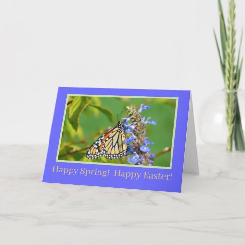 EASTER WISHESMONARCH BUTTERFLY ON FLOWER CUSTIMO HOLIDAY CARD