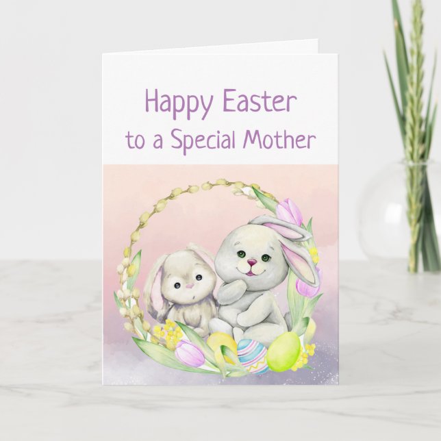Easter Wishes Special MOM Cute Animals  Bunny Card (Front)