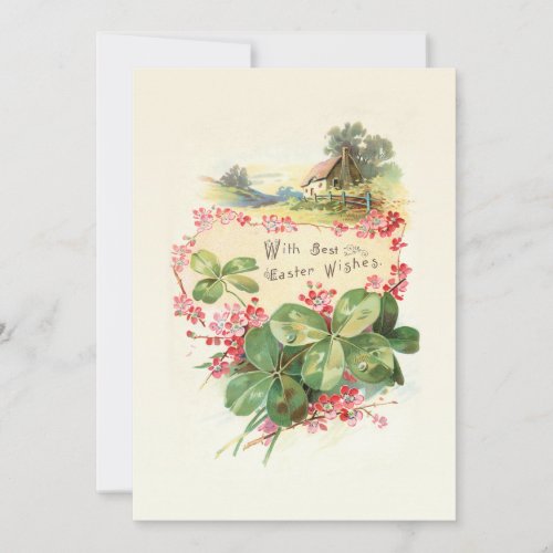 Easter Wishes with Clover and Wild Roses Holiday Card