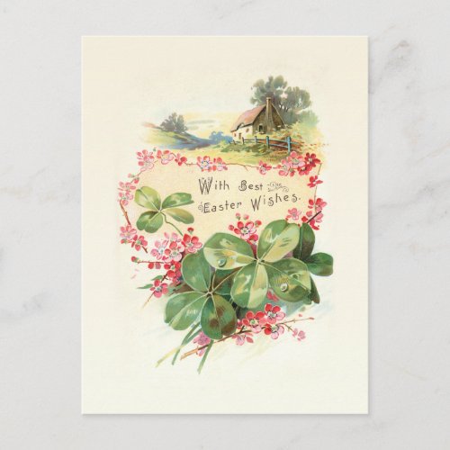 Easter Wishes with Clover and Wild Roses Postcard