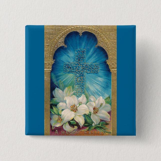 Easter With Cross and Lilies Pinback Button (Front)