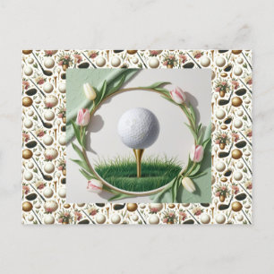 Easter with golf ball and flowers for golfer holiday postcard