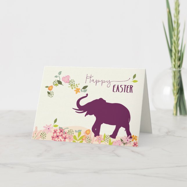 Easter with Hope and Joyful Elephant and Flowers Card (Front)