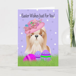 Easter With Little Shih Tzu And Easter Eggs Holiday Card