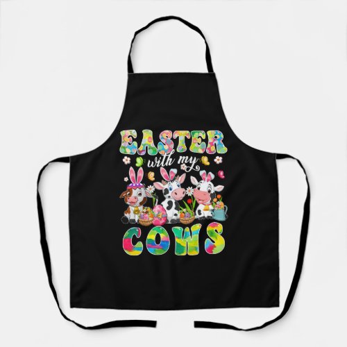 Easter With My Cows Three Colorful Bunny Cows Apron