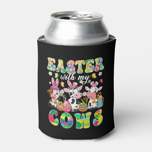 Easter With My Cows Three Colorful Bunny Cows Can Cooler