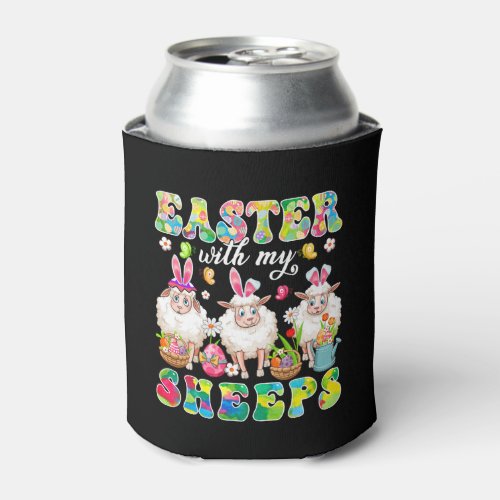 Easter With My Sheeps Three Colorful Bunny Sheeps Can Cooler